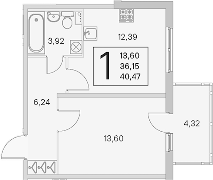 1-комнатная квартира 36.15 м², 1/4 эт., ЖК «Любоград в Стрельне»